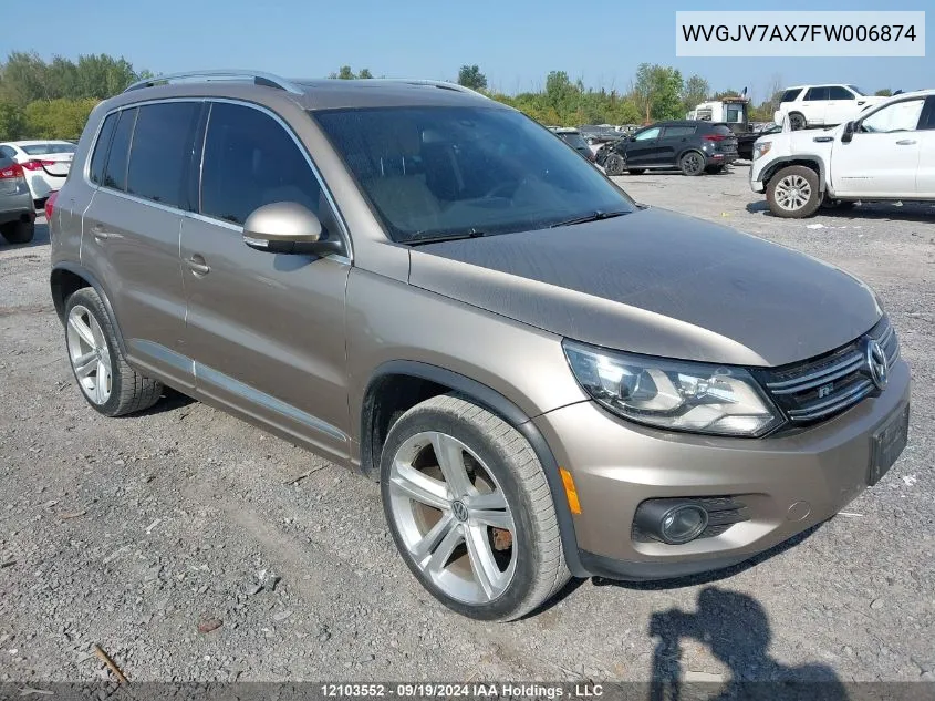 2015 Volkswagen Tiguan VIN: WVGJV7AX7FW006874 Lot: 12103552