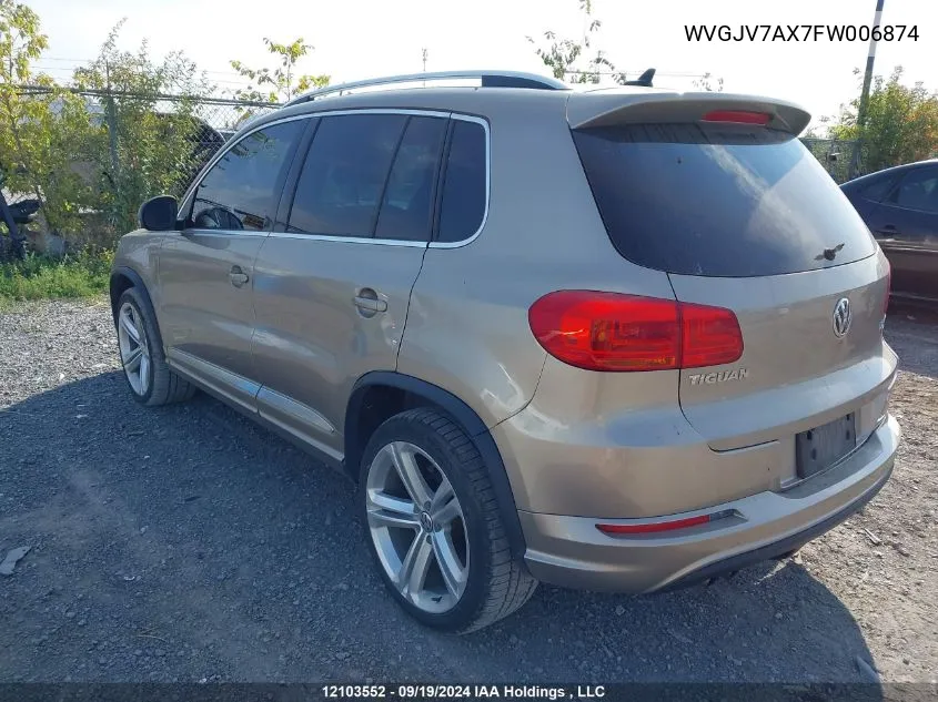 2015 Volkswagen Tiguan VIN: WVGJV7AX7FW006874 Lot: 12103552