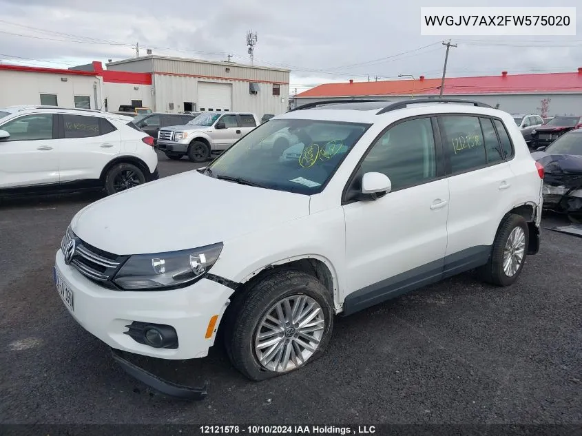 2015 Volkswagen Tiguan VIN: WVGJV7AX2FW575020 Lot: 12121578