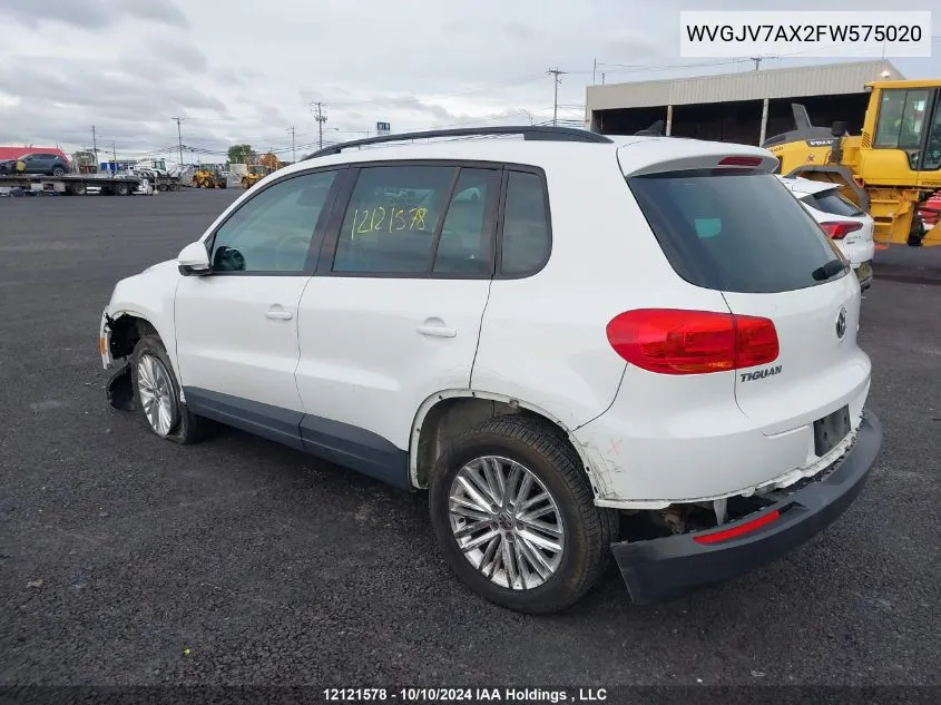 2015 Volkswagen Tiguan VIN: WVGJV7AX2FW575020 Lot: 12121578