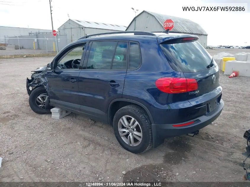 2015 Volkswagen Tiguan S/Se/Sel/R-Line VIN: WVGJV7AX6FW592886 Lot: 12148994