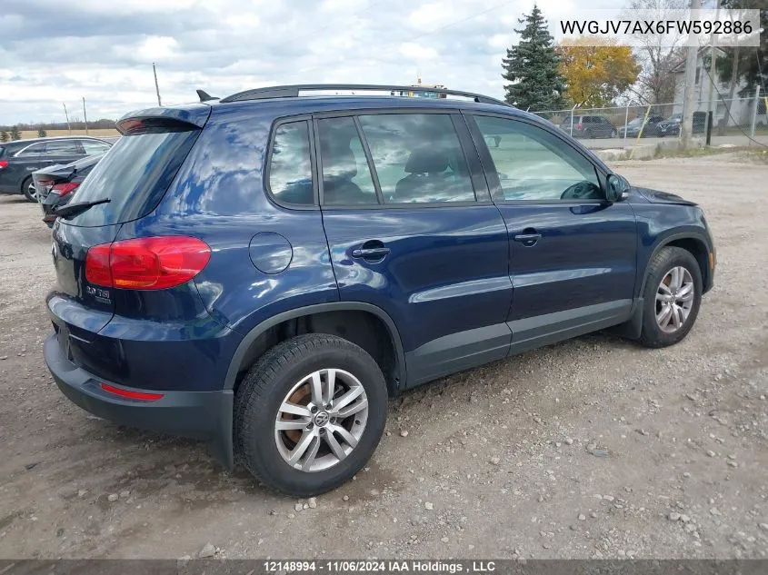 2015 Volkswagen Tiguan S/Se/Sel/R-Line VIN: WVGJV7AX6FW592886 Lot: 12148994