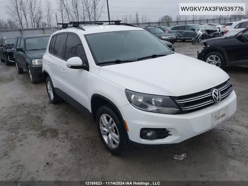 2015 Volkswagen Tiguan VIN: WVGKV7AX3FW539776 Lot: 12155523