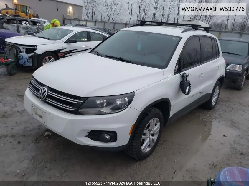 2015 Volkswagen Tiguan VIN: WVGKV7AX3FW539776 Lot: 12155523