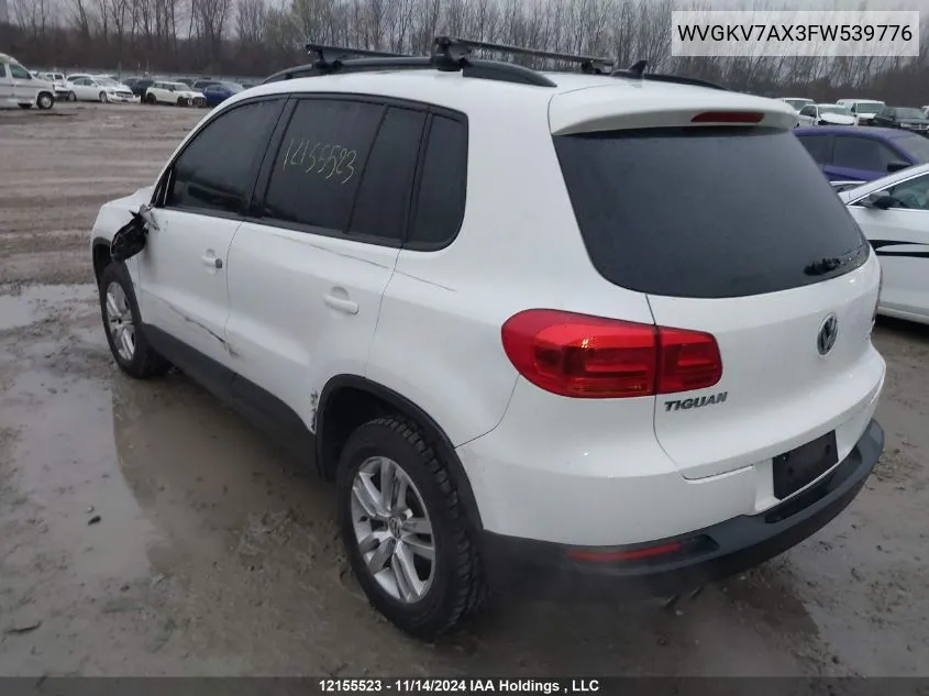 2015 Volkswagen Tiguan VIN: WVGKV7AX3FW539776 Lot: 12155523