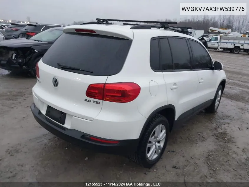 2015 Volkswagen Tiguan VIN: WVGKV7AX3FW539776 Lot: 12155523