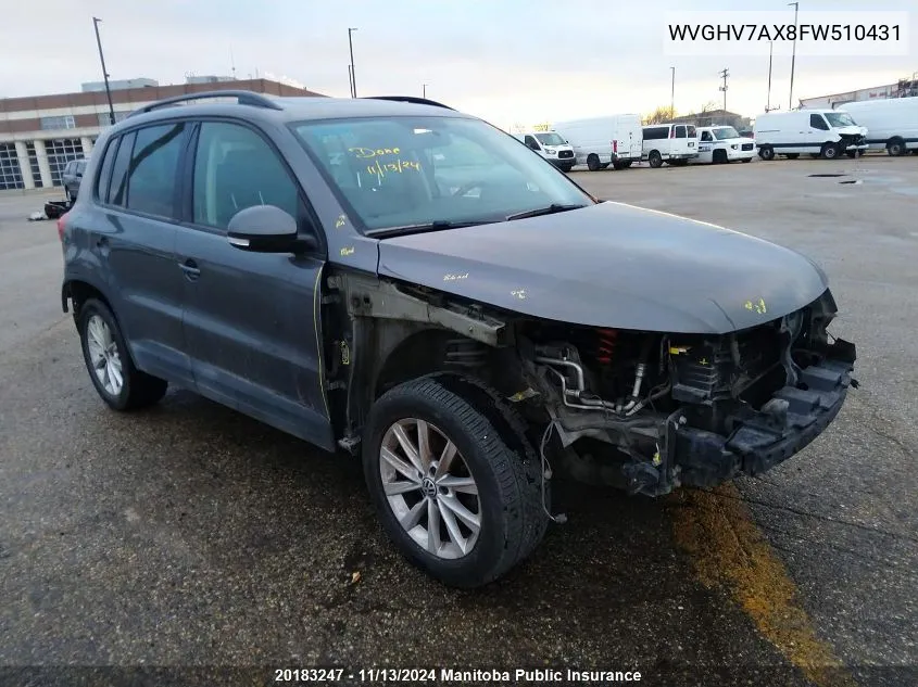 2015 Volkswagen Tiguan 2.0 Tsi VIN: WVGHV7AX8FW510431 Lot: 20183247