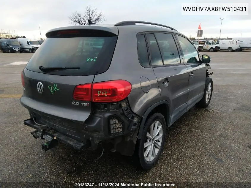 2015 Volkswagen Tiguan 2.0 Tsi VIN: WVGHV7AX8FW510431 Lot: 20183247