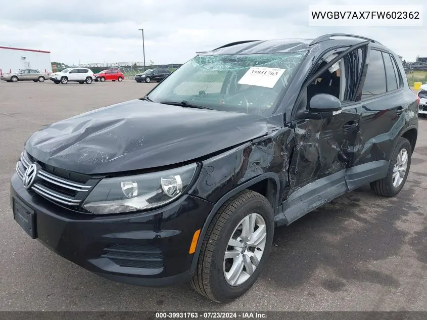 2015 Volkswagen Tiguan S VIN: WVGBV7AX7FW602362 Lot: 39931763