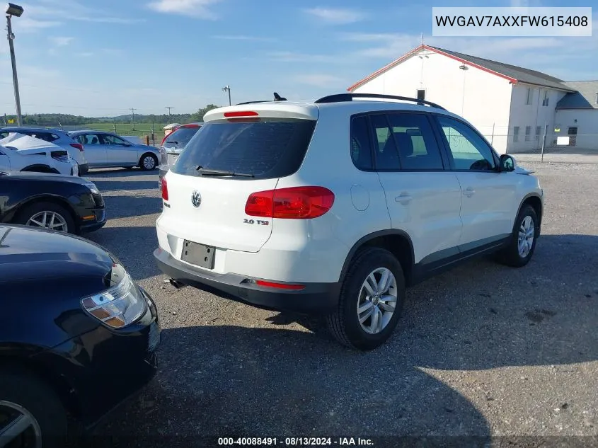 2015 Volkswagen Tiguan S VIN: WVGAV7AXXFW615408 Lot: 40088491