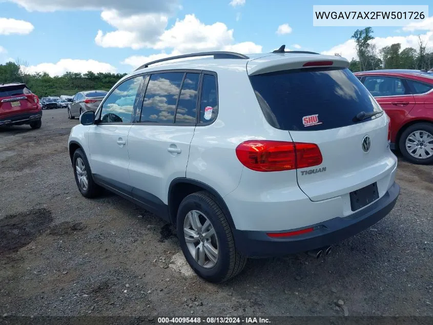 2015 Volkswagen Tiguan S VIN: WVGAV7AX2FW501726 Lot: 40095448