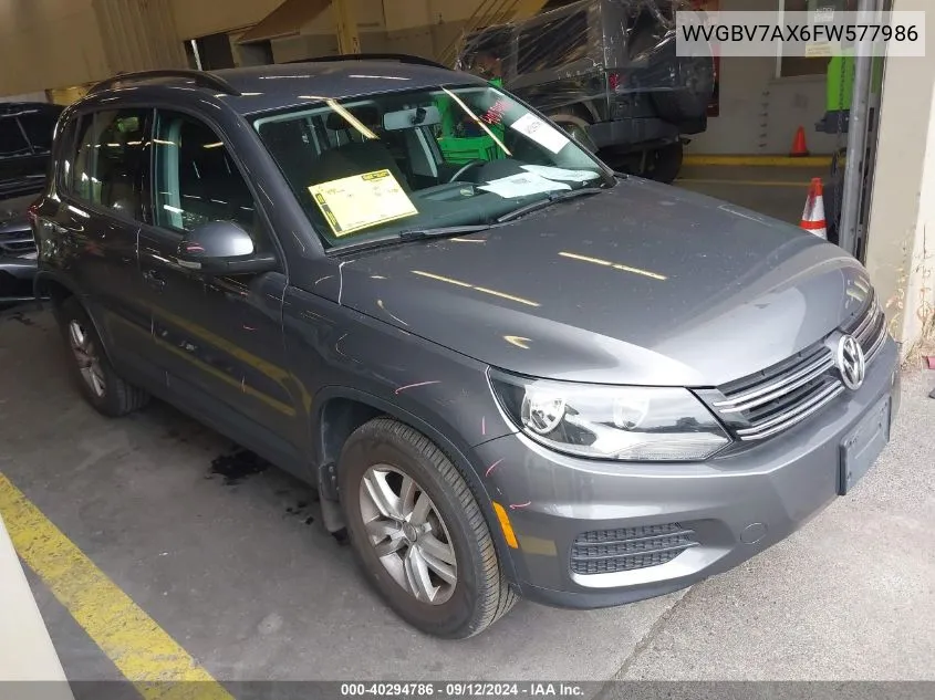 2015 Volkswagen Tiguan S VIN: WVGBV7AX6FW577986 Lot: 40294786