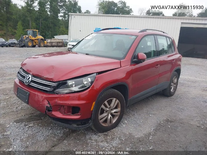 2015 Volkswagen Tiguan S VIN: WVGAV7AXXFW115930 Lot: 40316381