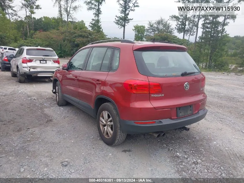 2015 Volkswagen Tiguan S VIN: WVGAV7AXXFW115930 Lot: 40316381