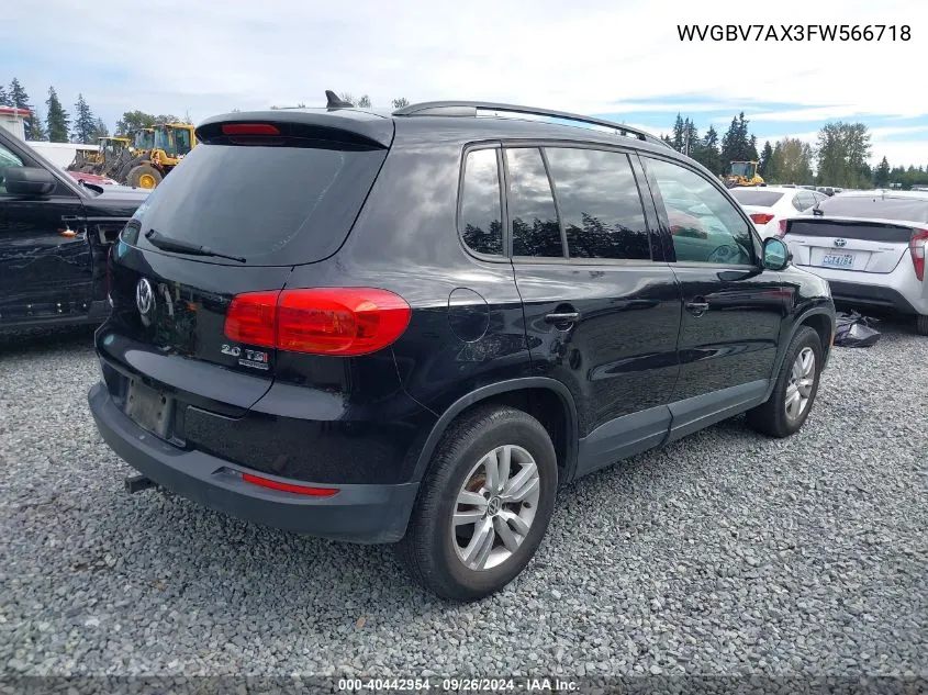 2015 Volkswagen Tiguan S VIN: WVGBV7AX3FW566718 Lot: 40442954