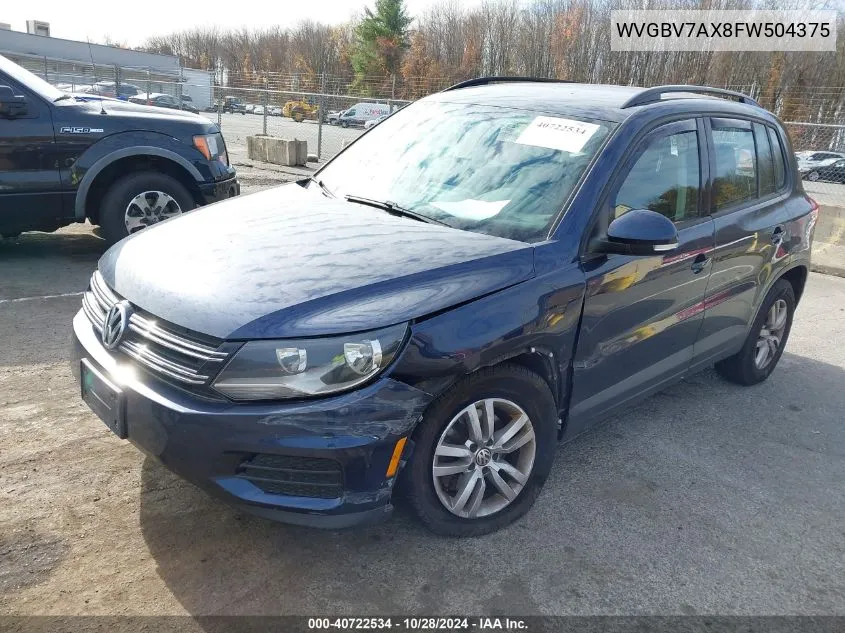 2015 Volkswagen Tiguan S VIN: WVGBV7AX8FW504375 Lot: 40722534