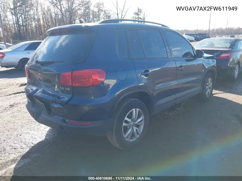 2015 Volkswagen Tiguan S/Se/Sel/R-Line VIN: WVGAV7AX2FW611949 Lot: 40810695