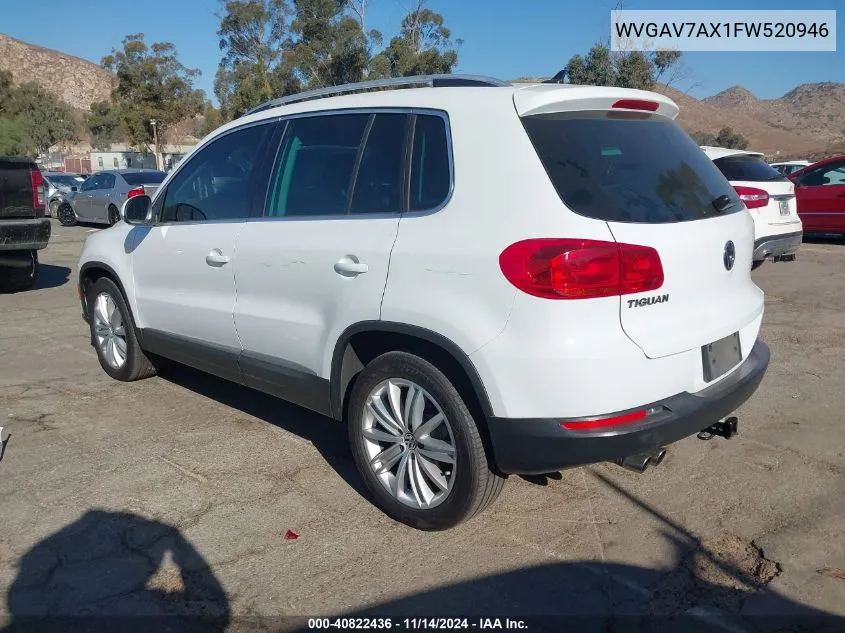 2015 Volkswagen Tiguan Sel VIN: WVGAV7AX1FW520946 Lot: 40822436