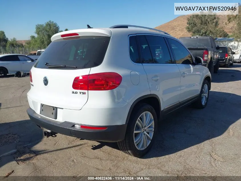 2015 Volkswagen Tiguan Sel VIN: WVGAV7AX1FW520946 Lot: 40822436