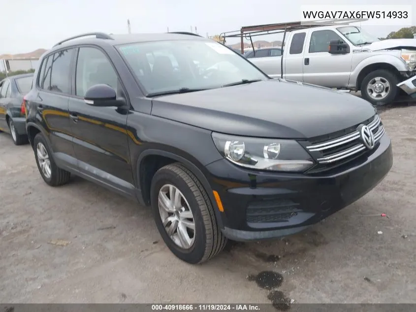 2015 Volkswagen Tiguan S VIN: WVGAV7AX6FW514933 Lot: 40918666