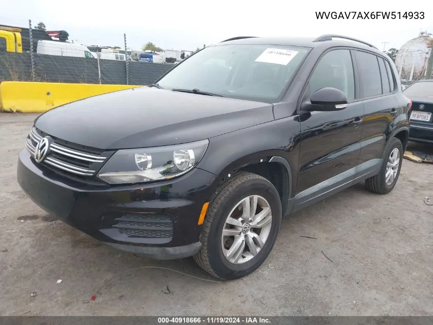 2015 Volkswagen Tiguan S VIN: WVGAV7AX6FW514933 Lot: 40918666