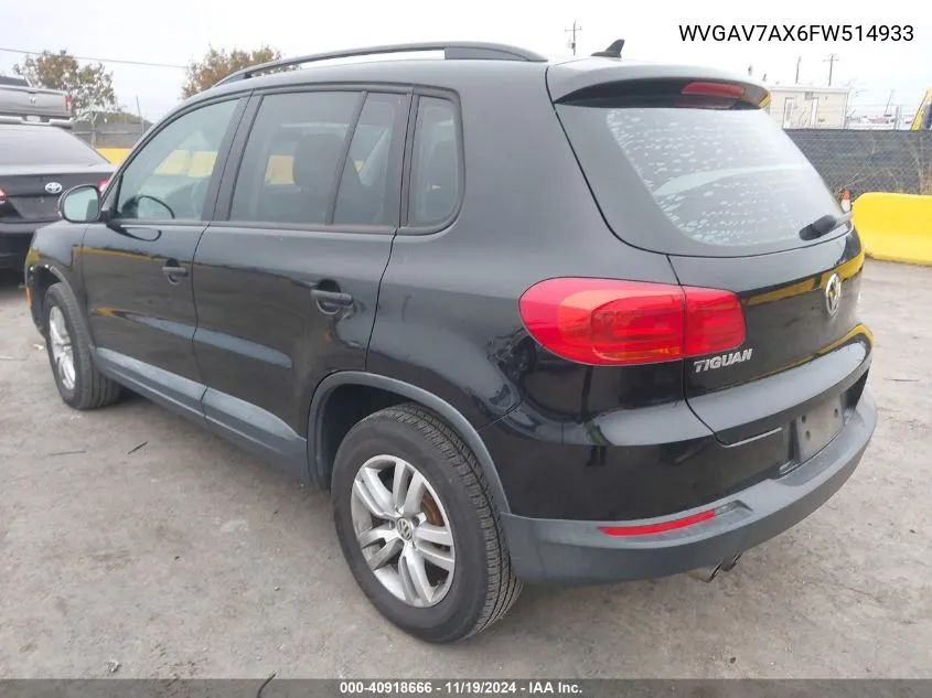 2015 Volkswagen Tiguan S VIN: WVGAV7AX6FW514933 Lot: 40918666