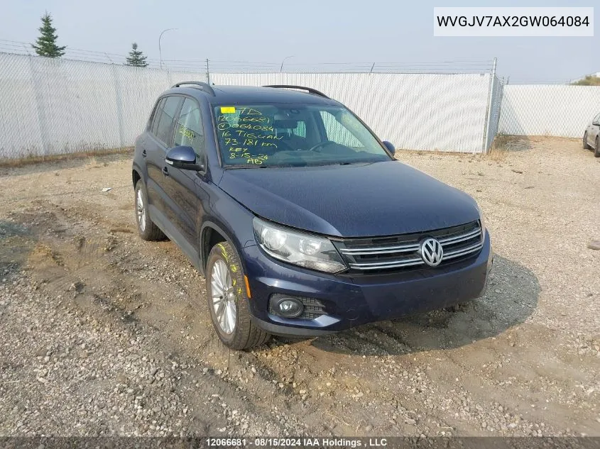 2016 Volkswagen Tiguan VIN: WVGJV7AX2GW064084 Lot: 12066681