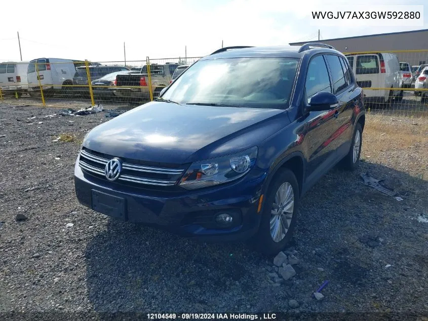 2016 Volkswagen Tiguan VIN: WVGJV7AX3GW592880 Lot: 12104549