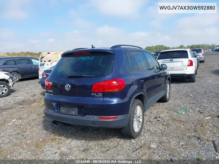 2016 Volkswagen Tiguan VIN: WVGJV7AX3GW592880 Lot: 12104549