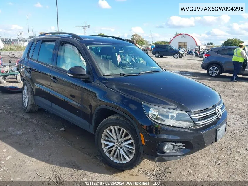 2016 Volkswagen Tiguan VIN: WVGJV7AX6GW094298 Lot: 12112218