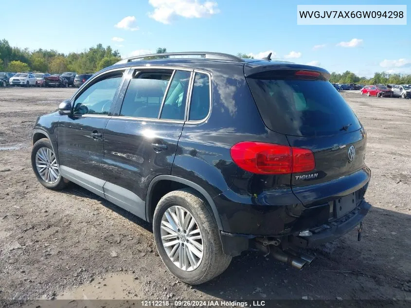 2016 Volkswagen Tiguan VIN: WVGJV7AX6GW094298 Lot: 12112218