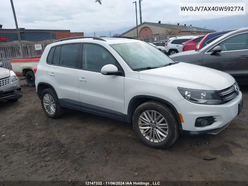 2016 Volkswagen Tiguan VIN: WVGJV7AX4GW592774 Lot: 12147332