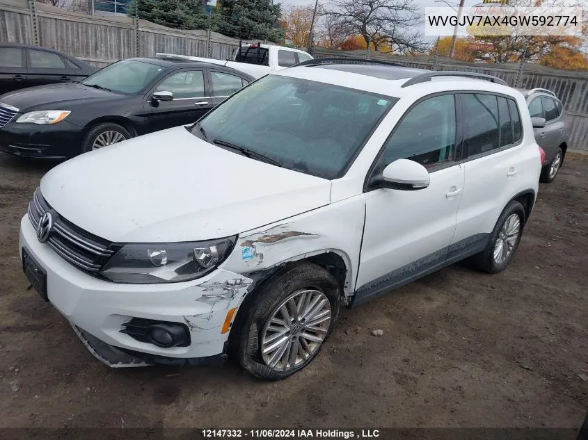 2016 Volkswagen Tiguan VIN: WVGJV7AX4GW592774 Lot: 12147332