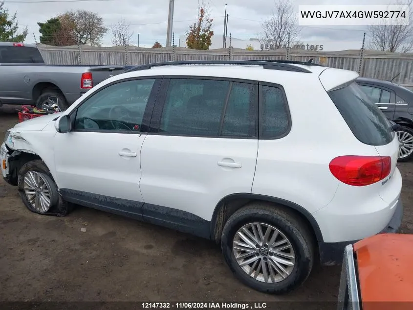 2016 Volkswagen Tiguan VIN: WVGJV7AX4GW592774 Lot: 12147332