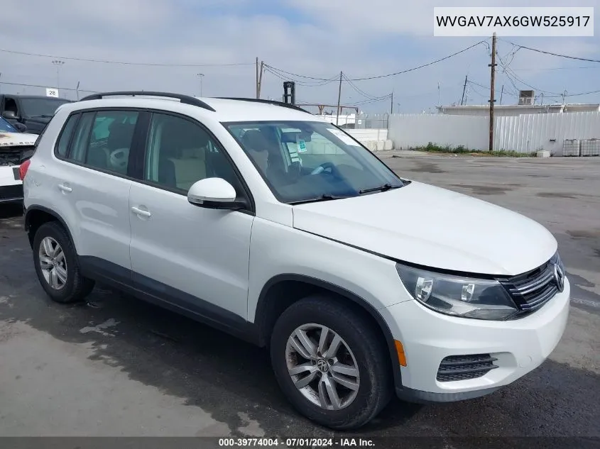 2016 Volkswagen Tiguan S VIN: WVGAV7AX6GW525917 Lot: 39774004