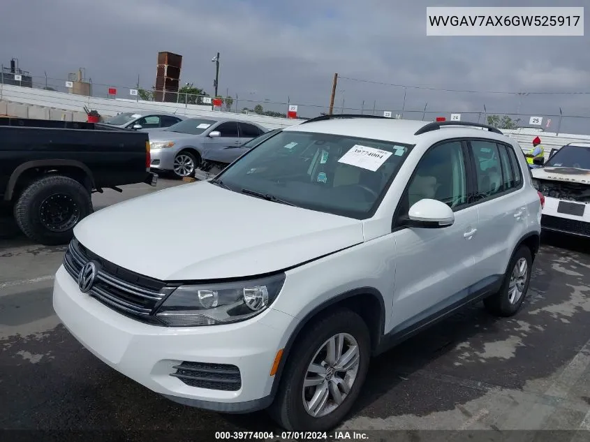 2016 Volkswagen Tiguan S VIN: WVGAV7AX6GW525917 Lot: 39774004