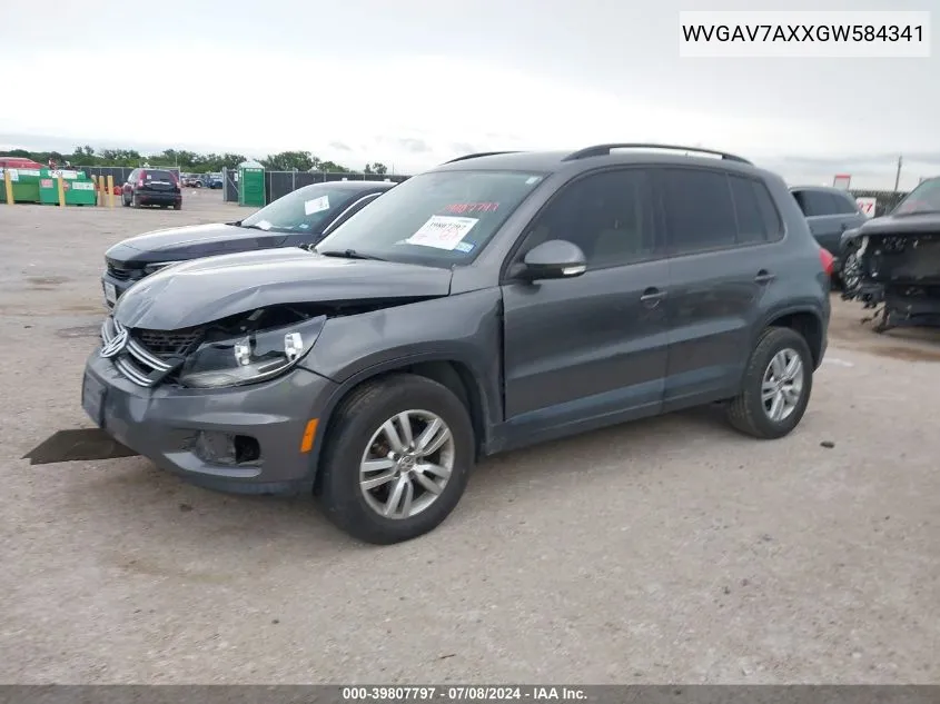 2016 Volkswagen Tiguan S VIN: WVGAV7AXXGW584341 Lot: 39807797