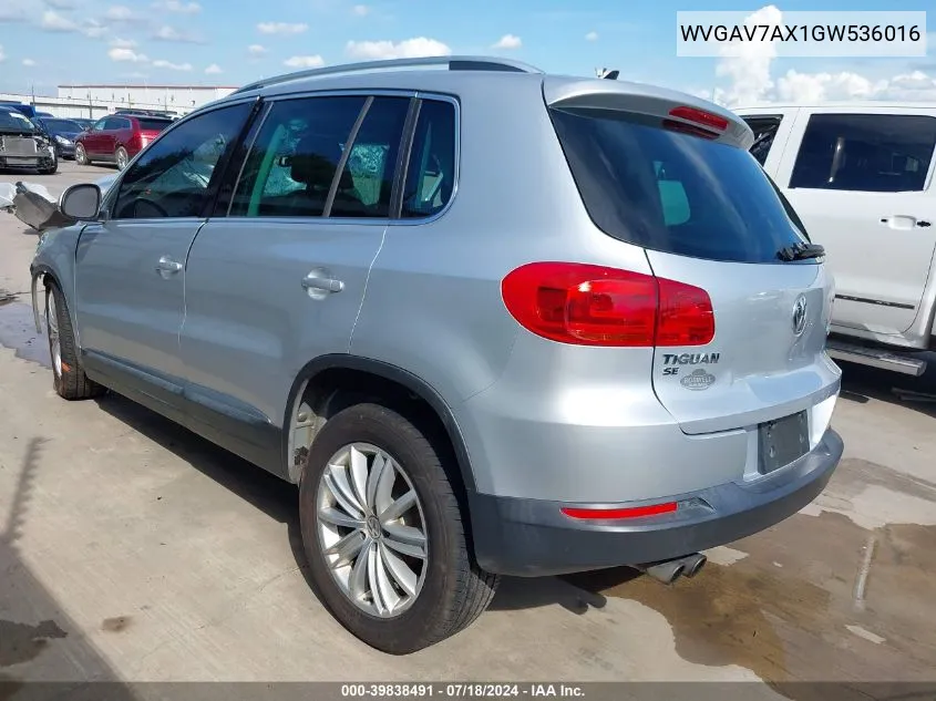 2016 Volkswagen Tiguan Se VIN: WVGAV7AX1GW536016 Lot: 39838491