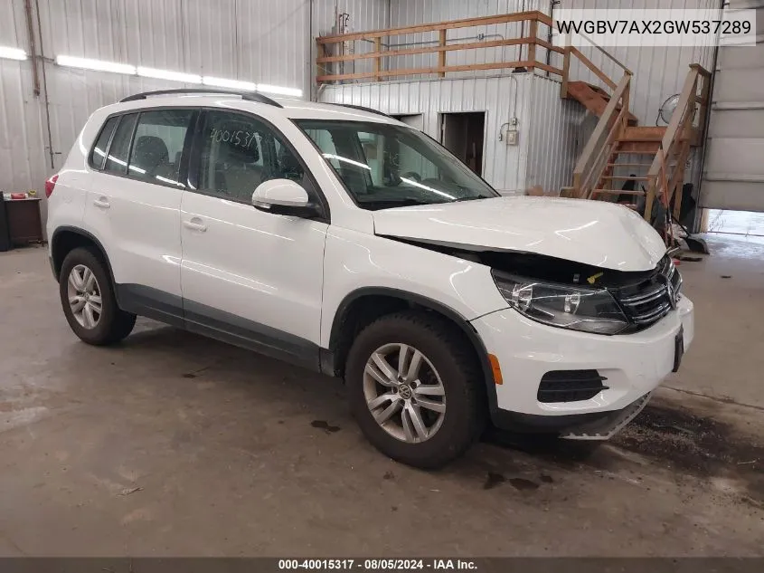 WVGBV7AX2GW537289 2016 Volkswagen Tiguan S