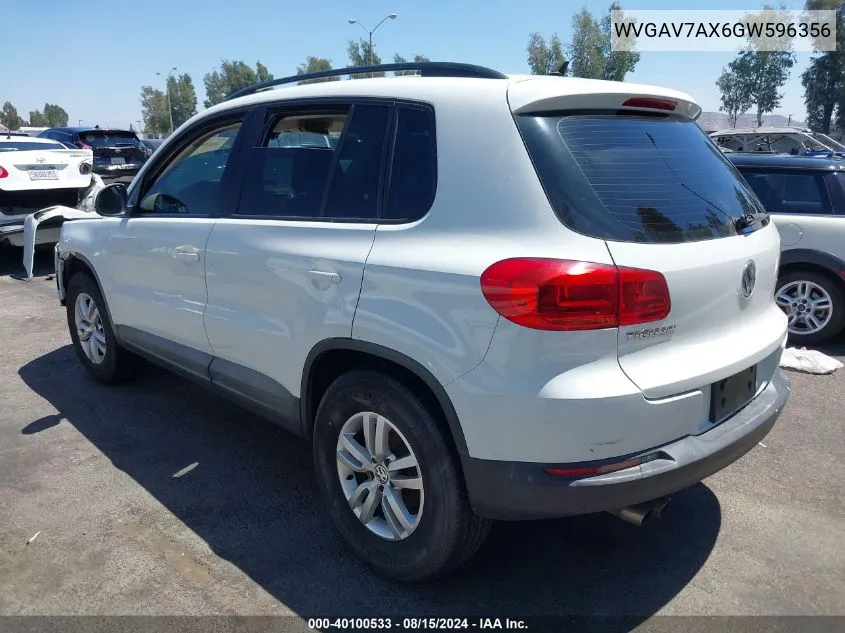 2016 Volkswagen Tiguan S VIN: WVGAV7AX6GW596356 Lot: 40100533