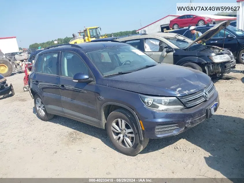 2016 Volkswagen Tiguan S VIN: WVGAV7AX4GW599627 Lot: 40233415