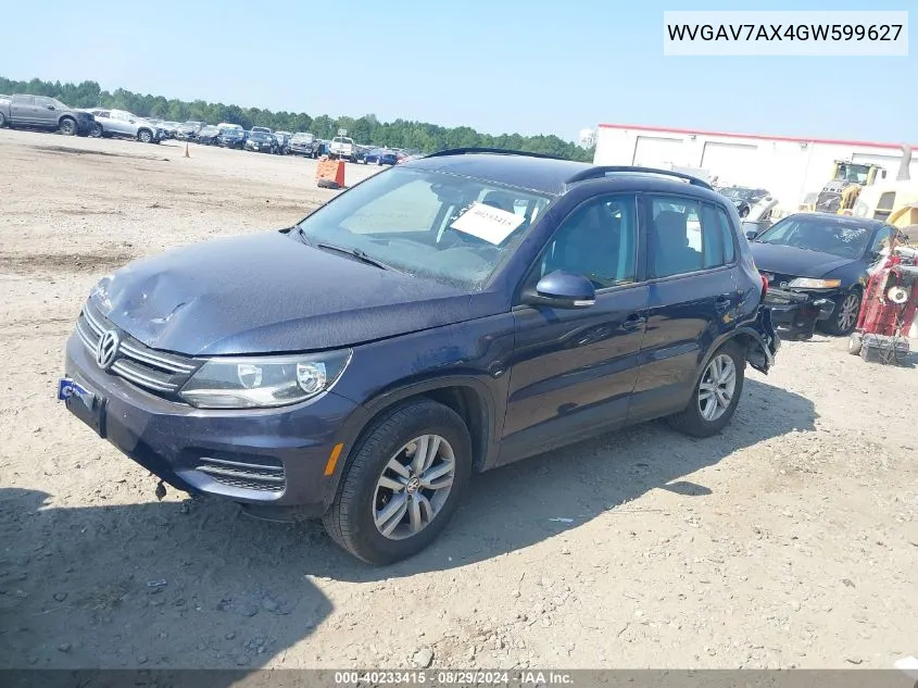 2016 Volkswagen Tiguan S VIN: WVGAV7AX4GW599627 Lot: 40233415