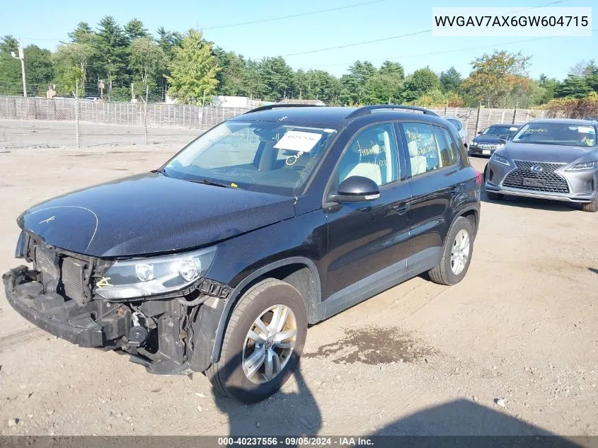 2016 Volkswagen Tiguan S VIN: WVGAV7AX6GW604715 Lot: 40237556