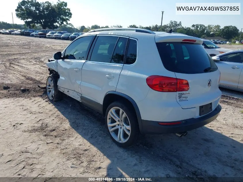 2016 Volkswagen Tiguan S/Se/Sel/R-Line VIN: WVGAV7AX4GW537855 Lot: 40314696