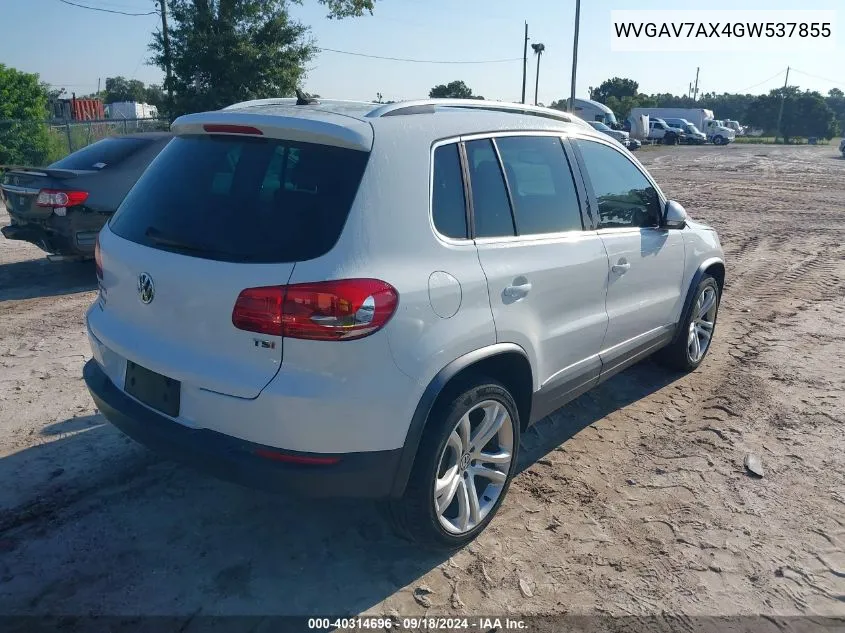 2016 Volkswagen Tiguan S/Se/Sel/R-Line VIN: WVGAV7AX4GW537855 Lot: 40314696