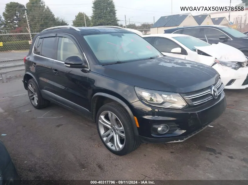 2016 Volkswagen Tiguan S/Se/Sel/R-Line VIN: WVGAV7AX5GW578558 Lot: 40317796