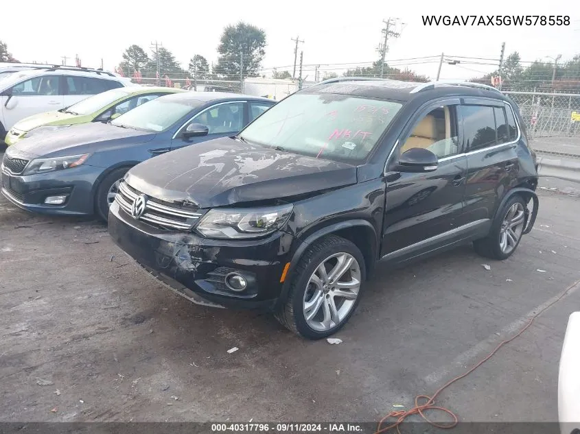 2016 Volkswagen Tiguan S/Se/Sel/R-Line VIN: WVGAV7AX5GW578558 Lot: 40317796