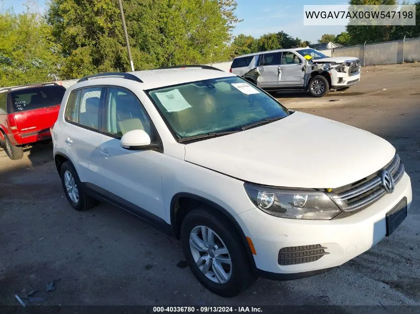 2016 Volkswagen Tiguan S VIN: WVGAV7AX0GW547198 Lot: 40336780