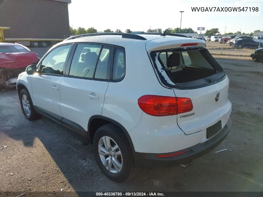 2016 Volkswagen Tiguan S VIN: WVGAV7AX0GW547198 Lot: 40336780