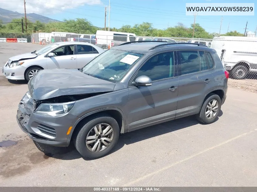 2016 Volkswagen Tiguan S VIN: WVGAV7AXXGW558239 Lot: 40337169